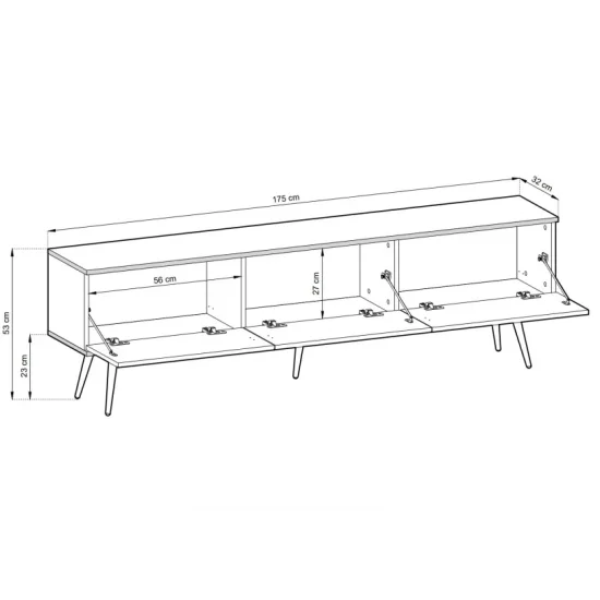 Тумба под телевизор Оро/Oro 3-дверная с черными ножками RTV175 MDF Серый Ш175xВ53 см. 2