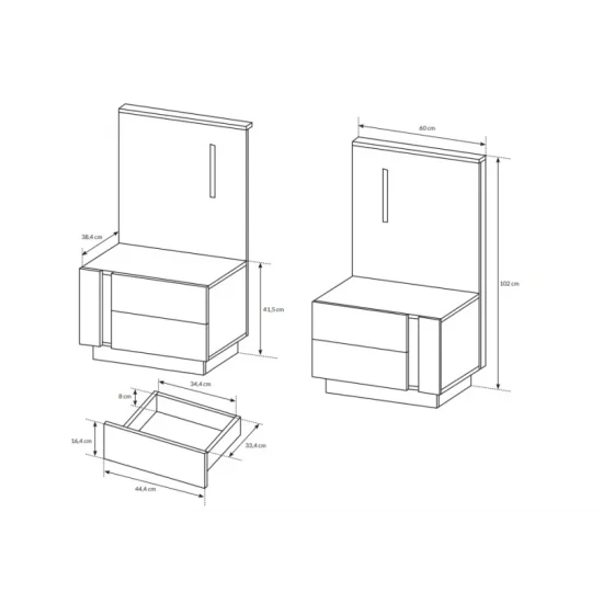 Тумбы прикроватные с подсветкой Арко/Arco с 4 ящиками 2S/60 Белый глянец/дуб грандсон Ш60xВ102 см. 3