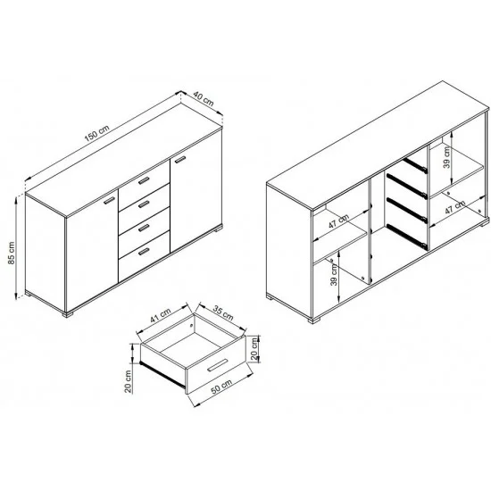 Комод ЕУ / EU 150 2-дверний з 4 шухлядами Графіт 150х40х85 см. 4