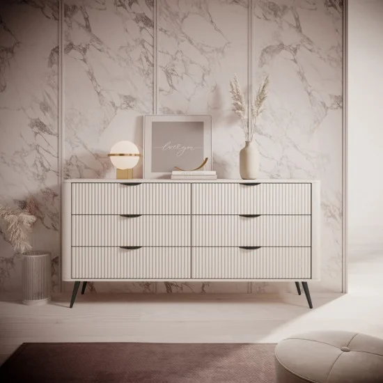 Комод Ланте/Lante с 6 ящиками и черными ножками 6S/163 Беж 163х38х81 см. 1