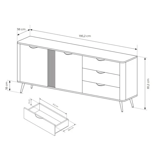 Комод Верис / Veris 2D3S/195 2-дверный с 3 ящиками Дуб дунин/черный 3