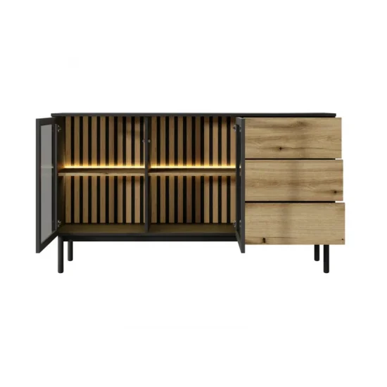 Комод з підсвіткою Ланг / Lang 2-дверний з 3 шухлядами 2D3S/150 Чорний/дуб евок Ш149xВ84 см. 4