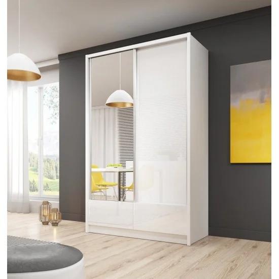 Шафа-купе Арія I / Aria I 130 2-дверна з дзеркалом Білий/білий глянець 134х62х214 см. 5