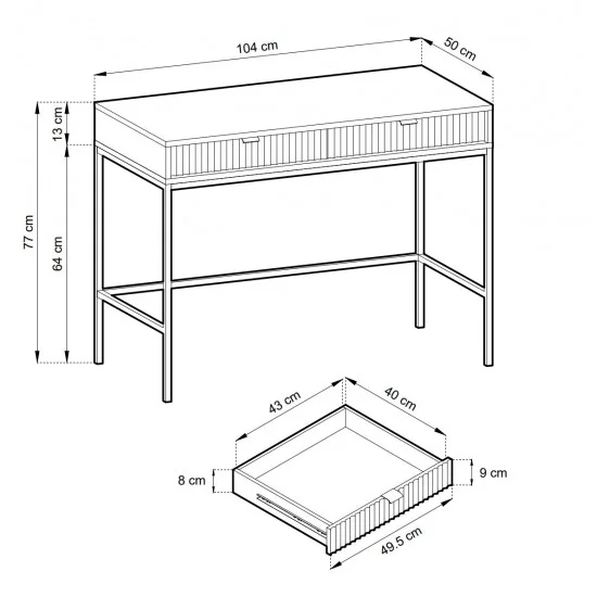 Стол туалетный Нова/Nova с 2 ящиками и золотыми ножками T104 Черный 104х50х77 см. 2