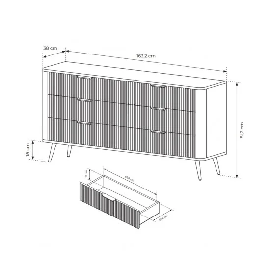 Комод Ланте/Lante с 6 ящиками и черными ножками 6S/163 Беж 163х38х81 см. 3