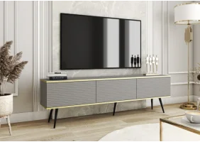 Тумба под телевизор Оро/Oro 3-дверная с черными ножками RTV175 MDF Серый Ш175xВ53 см.