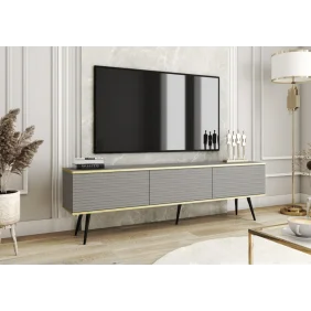 Тумба под телевизор Оро/Oro 3-дверная с черными ножками RTV175 MDF Серый Ш175xВ53 см.