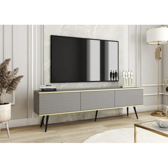 Тумба под телевизор Оро/Oro 3-дверная с черными ножками RTV175 MDF Серый Ш175xВ53 см. 1