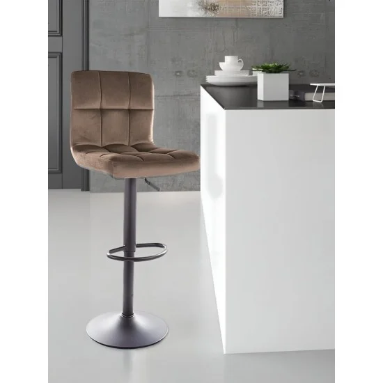 Барный стул HOKER C105 VELVET Черный Стелаж / Темно-бежевый BLUVEL 40 C105VCCBE 2
