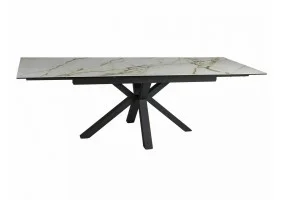 Стіл обідній розкладний COLUMBUS CERAMIC Білий Амбер Б'янко / Чорний Діаметр 160(240)X90