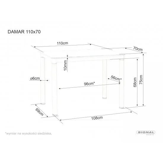 Стіл обідній DAMAR Білий Ефект Мармуру / Чорний мат 110X70 DAMARBC110 2