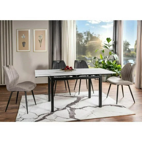 Стіл обідній розкладний GD-017 Білий Ефект Мармуру / Чорний мат 110(170)X74 GD017BC110 3