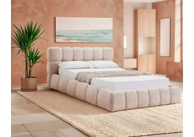 Кровать двухспальная мягкая Parma Raven 140×200 Бежевая ткань