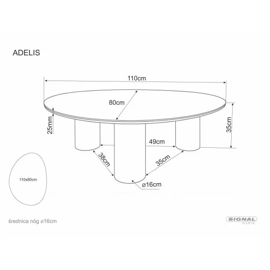 Стіл журнальний кавовий Adelis 110×80 см Білий / Дуб 7