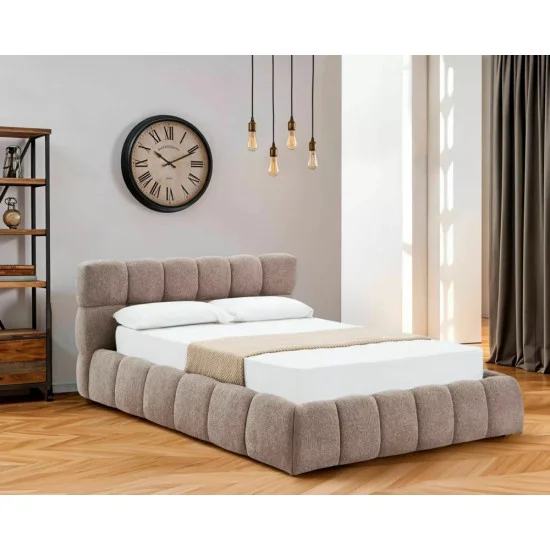 Кровать двухспальная мягкая Parma Raven 140×200 Темно-бежевая ткань 1