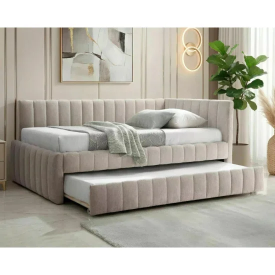 Кровать односпальная мягкая Alfie Raven 120×200 Бежевая ткань 1