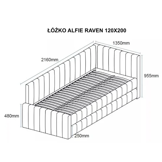 Кровать односпальная мягкая Alfie Raven 120×201 Темно-бежевая ткань 3