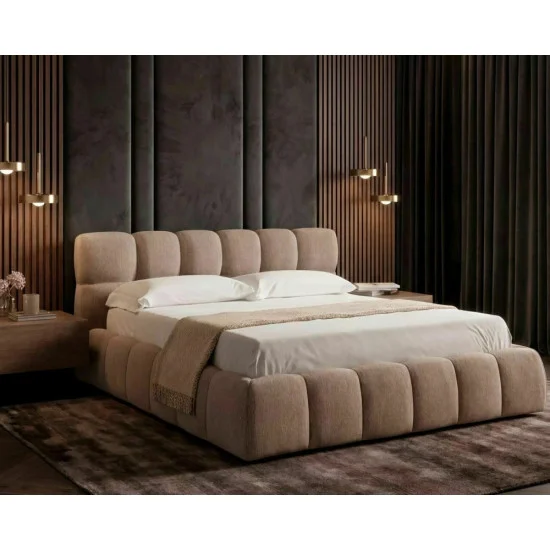 Кровать двухспальная мягкая Parma Raven 160×200 Темно-бежевая ткань 1