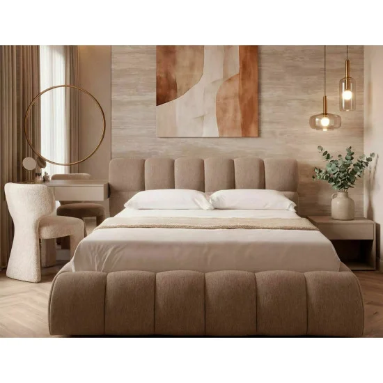 Кровать двухспальная мягкая Parma Raven 160×200 Темно-бежевая ткань 2