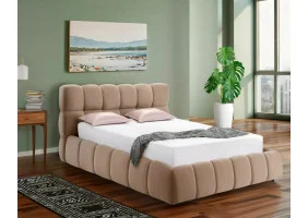 Кровать двухспальная мягкая Parma Velvet 140×200 Темно-бежевая велюр Bluvel