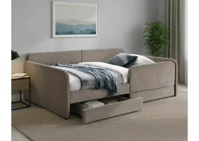 Ліжко односпальне м'яке Amelia Raven 120×200 Темно-бежева тканина