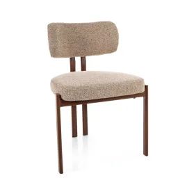 Стул кухонный обеденный мягкий Misaki D Бежевая ткань / Орех каркас