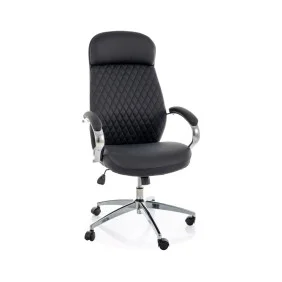 Кресло офисное компьютерное поворотное Q-09 Черная экокожа / Хром каркас