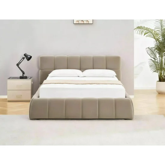 Кровать двухспальная мягкая Parma Velvet 160×200 Темно-бежевая велюр Bluvel 12