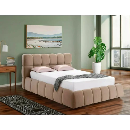 Кровать двухспальная мягкая Parma Velvet 160×200 Темно-бежевая велюр Bluvel 14