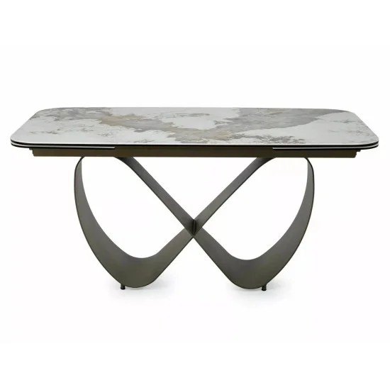 Стол обеденный раскладной кухонный Infinity Ceramic (160–240)×95 см Керамика Белый / Медный каркас 3