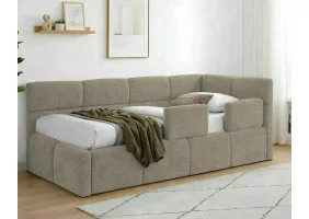 Ліжко односпальне м'яке Emma Raven 90×200 Темно-бежева тканина