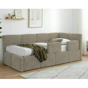 Ліжко односпальне м'яке Emma Raven 90×200 Темно-бежева тканина