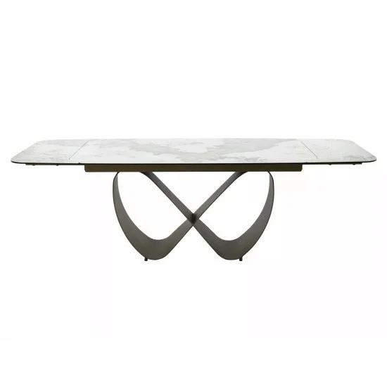 Стол обеденный раскладной кухонный Infinity Ceramic (160–240)×95 см Керамика Белый / Медный каркас 2