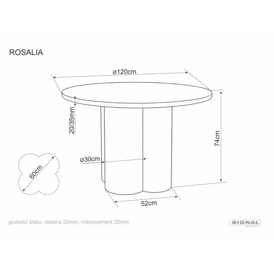 Обеденный стол кухонный Rosalia ø120 см МДФ + микроцемент Экрю / Экрю каркас 5