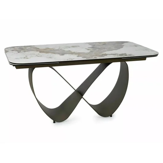 Стол обеденный раскладной кухонный Infinity Ceramic (160–240)×95 см Керамика Белый / Медный каркас 4