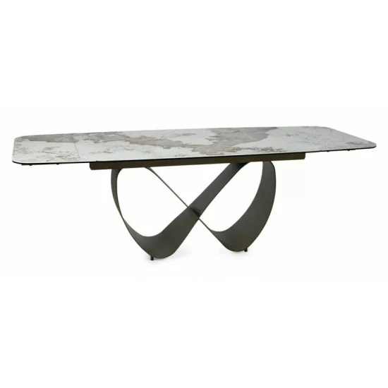 Стол обеденный раскладной кухонный Infinity Ceramic (160–240)×95 см Керамика Белый / Медный каркас 1