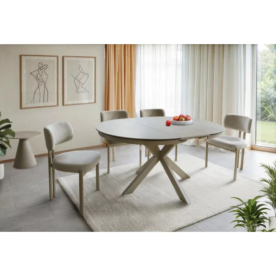 Стол обеденный кухонный раскладной Porto Ceramic (120–160)×120 см Керамика Беж / Кашемир каркас 6