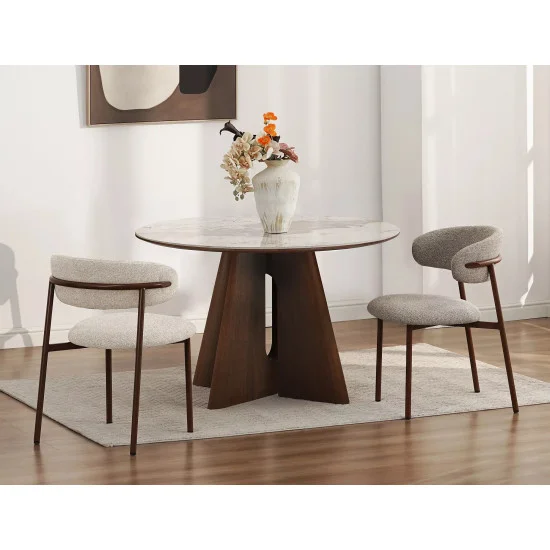 Стіл обідній кухонний Alzano Ceramic ø120 см МДФ + кераміка Білий / Горіх каркас 6
