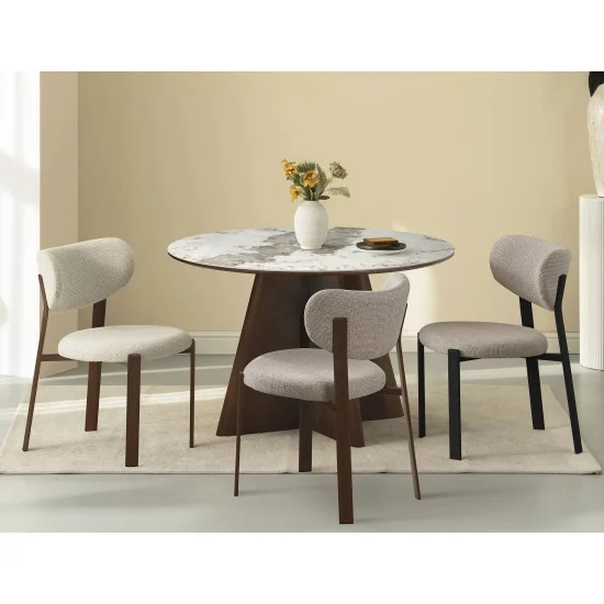 Стіл обідній кухонний Alzano Ceramic ø120 см МДФ + кераміка Білий / Горіх каркас 5