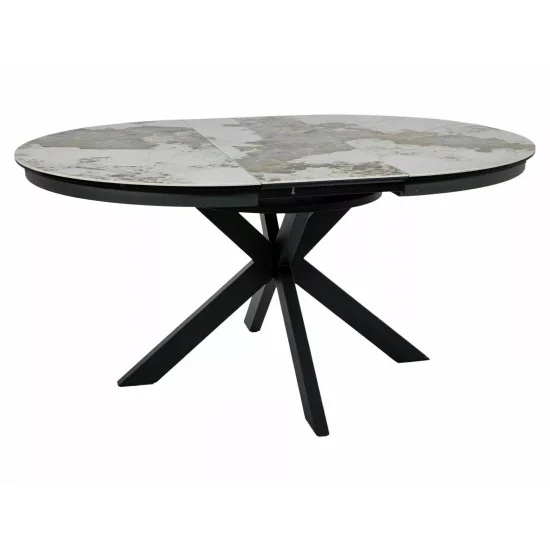 Стіл обідній кухонний розкладний Porto Ceramic (120–160)×120 см Кераміка Білий / Чорний каркас 4