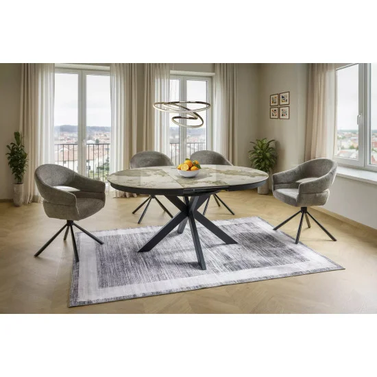 Стіл обідній кухонний розкладний Porto Ceramic (120–160)×120 см Кераміка Білий / Чорний каркас 6