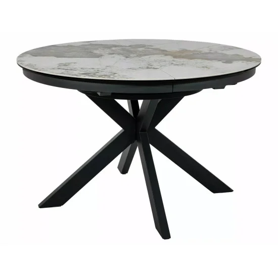 Стіл обідній кухонний розкладний Porto Ceramic (120–160)×120 см Кераміка Білий / Чорний каркас 3