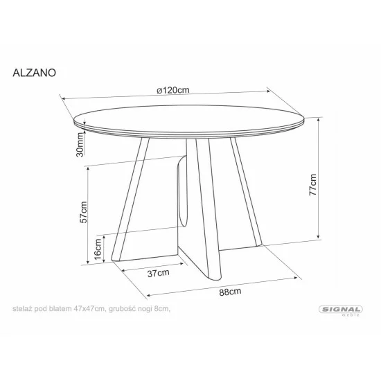 Стіл обідній кухонний Alzano Ceramic ø120 см МДФ + кераміка Білий / Горіх каркас 8