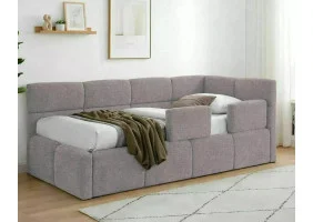 Ліжко односпальне м'яке Emma Raven 90×200 Пудрово-рожева тканина