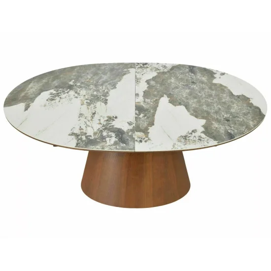 Стіл обідній кухонний розкладний Marocco Ceramic (160–200)×90 см МДФ + кераміка Білий / Горіх каркас 5