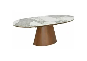 Стіл обідній кухонний розкладний Marocco Ceramic (160–200)×90 см МДФ + кераміка Білий / Горіх каркас