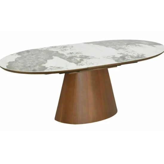 Стіл обідній кухонний розкладний Marocco Ceramic (160–200)×90 см МДФ + кераміка Білий / Горіх каркас 1