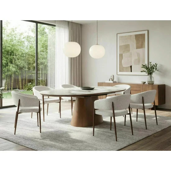 Стіл обідній кухонний розкладний Marocco Ceramic (160–200)×90 см МДФ + кераміка Білий / Горіх каркас 10