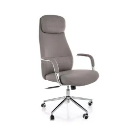 Кресло офисное компьютерное поворотное Q-05 Серая экокожа / Хром каркас