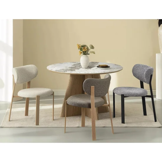 Стіл обідній кухонний Alzano Ceramic ø120 см МДФ + кераміка Білий / Дуб каркас 5